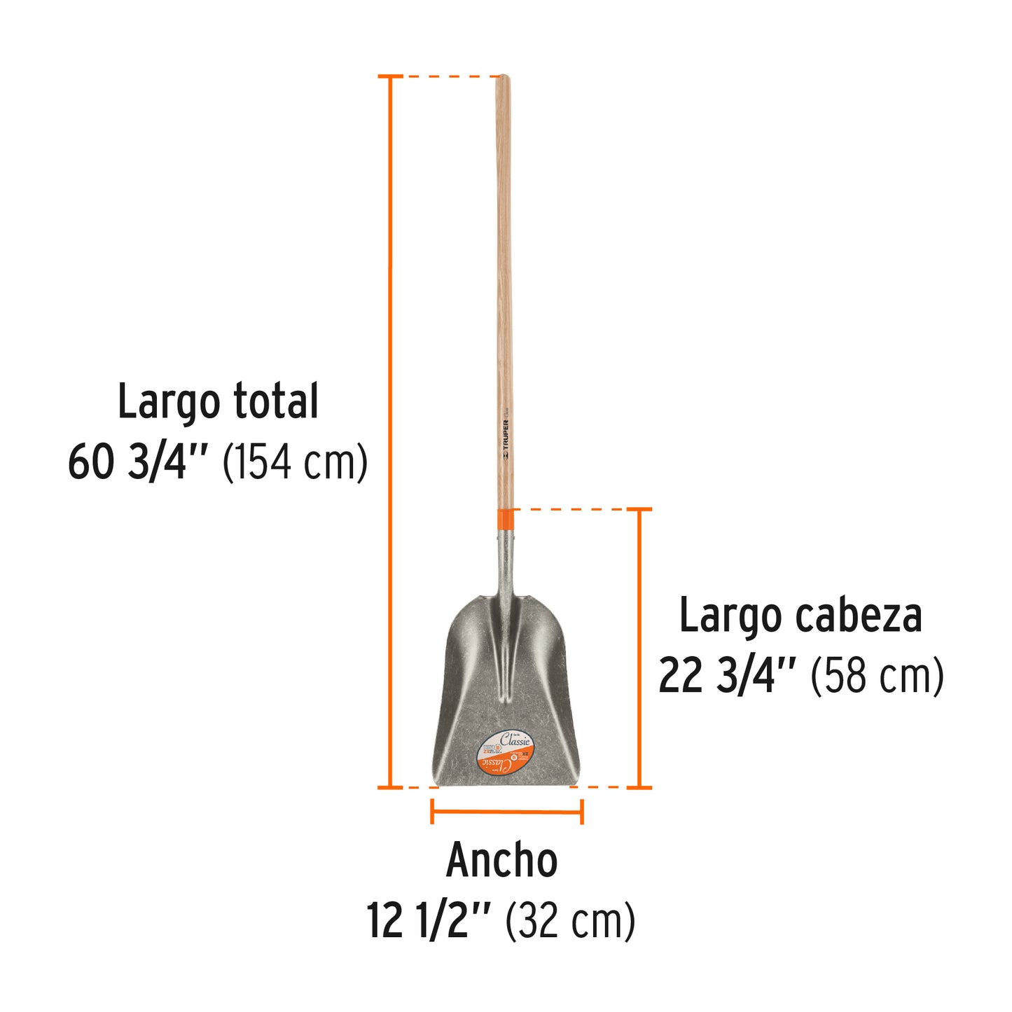 Pala carbonera Classic mango largo 17174 Truper Pieza