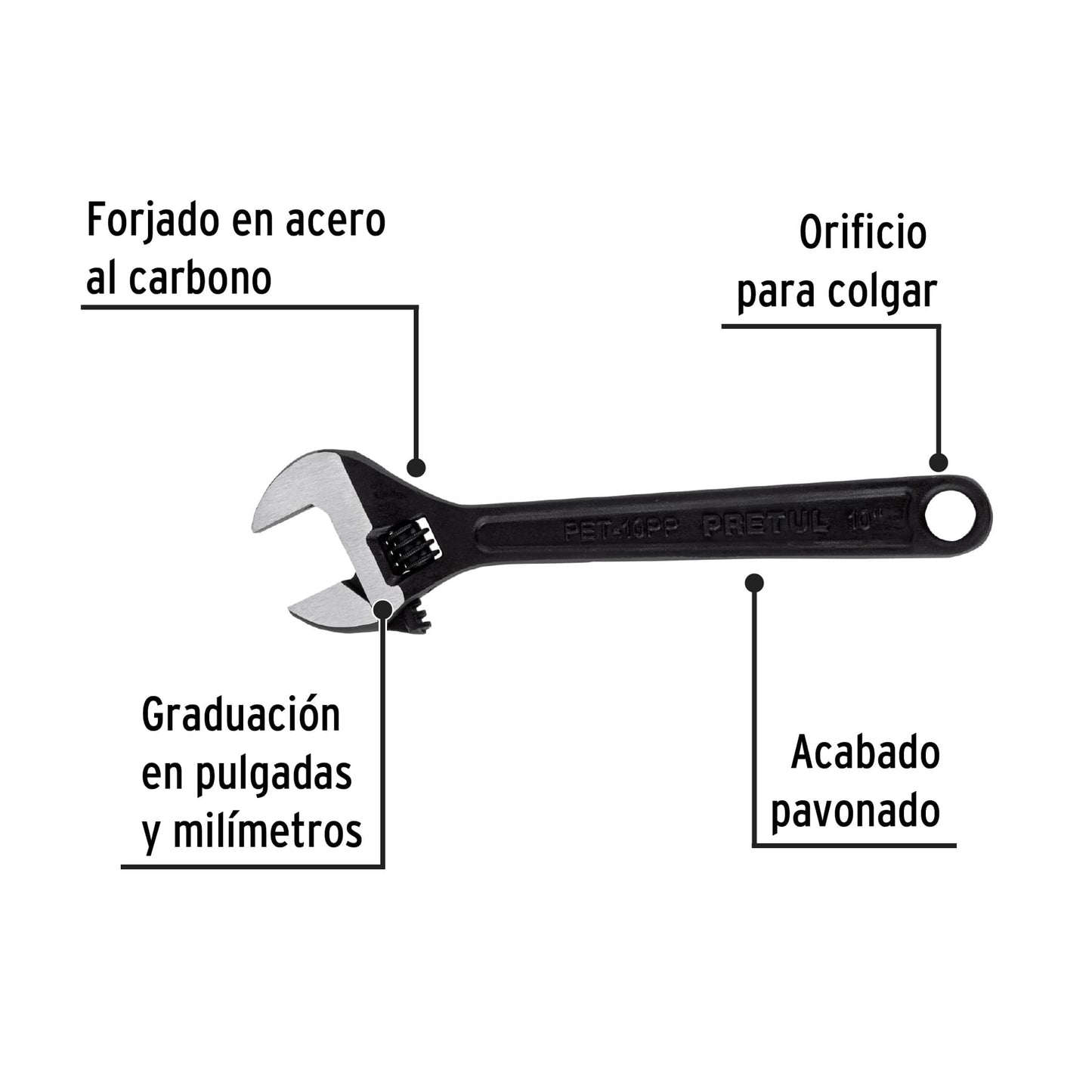 Llave perico pavonada 10p 21824 pretul Pieza