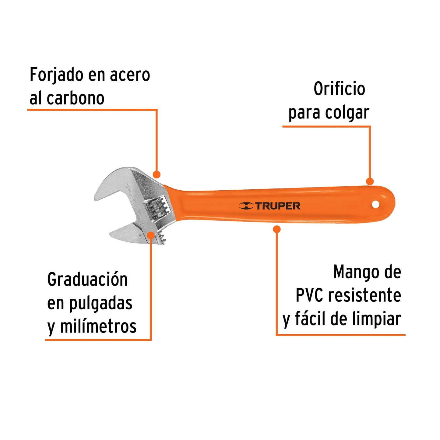 Llave perico cromada con grip 15512truper Pieza