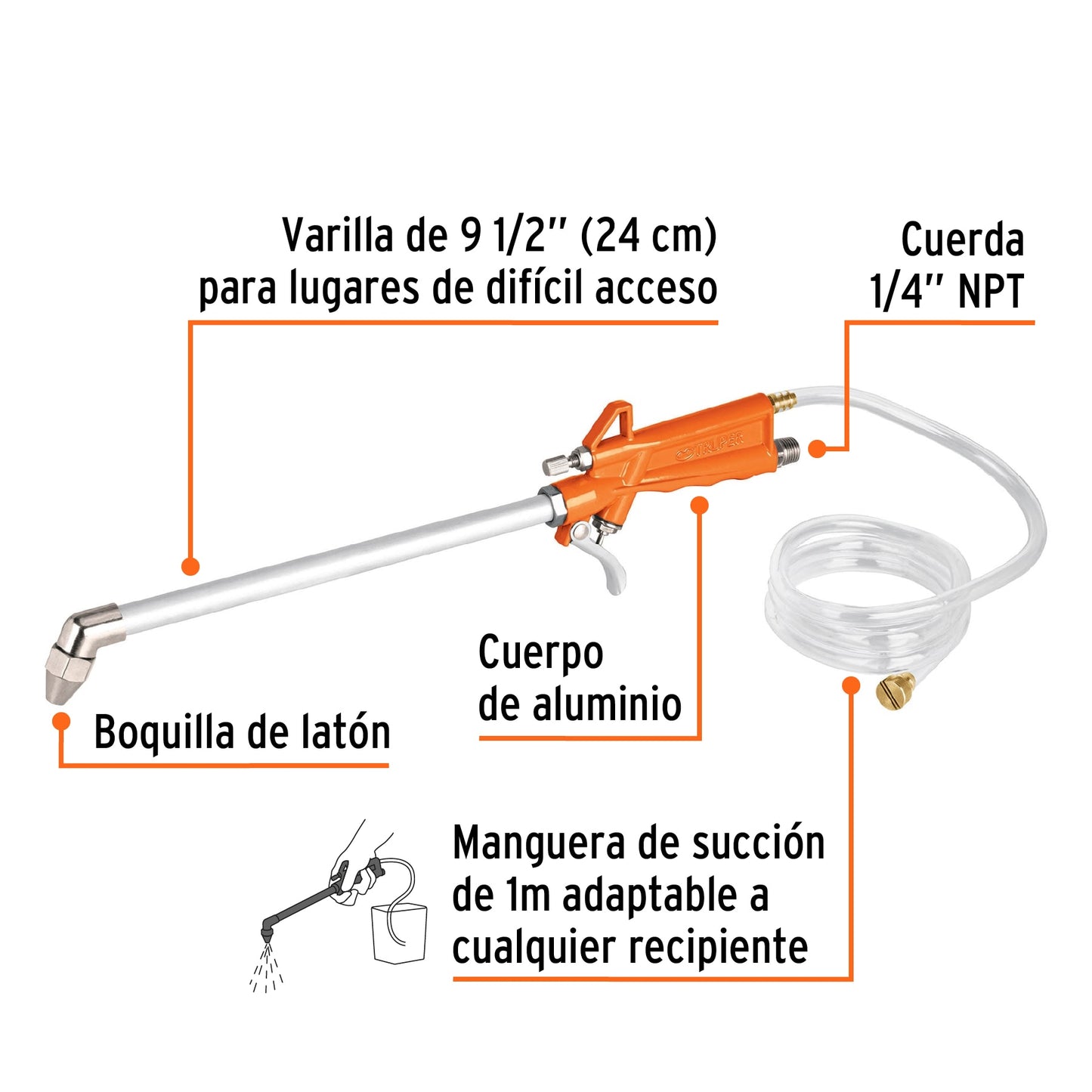 Pistola para limpieza de maquinas cuerda 1/4 npt Pieza