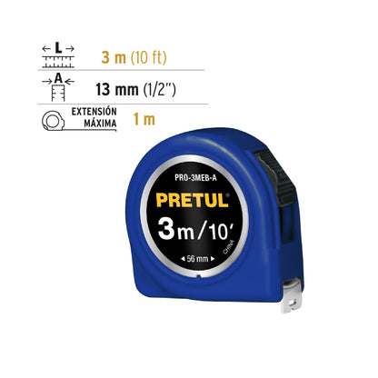 Flexometro azul 3 m cinta 1/2p pretul tarjeta plastica 21609 pretul Pieza