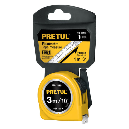 Flexometro amarillo 3 m cinta 13 mm tarjeta plastica 21605 pretul Pieza