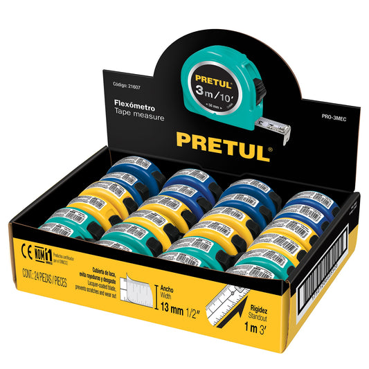 Flexometros 3 m cinta 13 mm en display box 24 piezas 21607 pretul Pieza