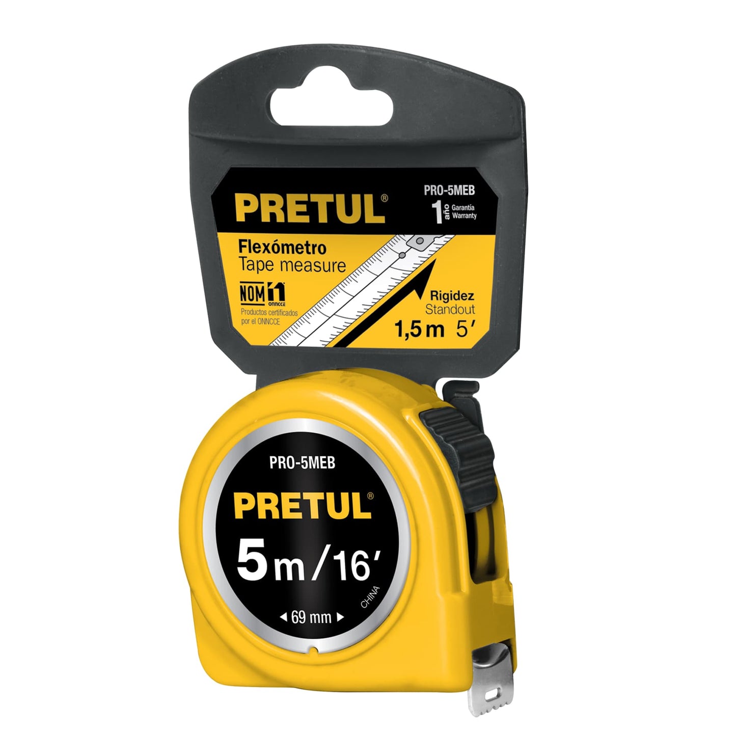 Flexometro 5 mt cinta 3/4 amarillo en tarjeta 21606 pretul Pieza