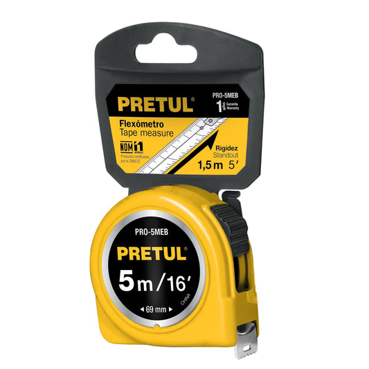 Flexometro 5 mt cinta 3/4 amarillo en tarjeta 21606 pretul Pieza