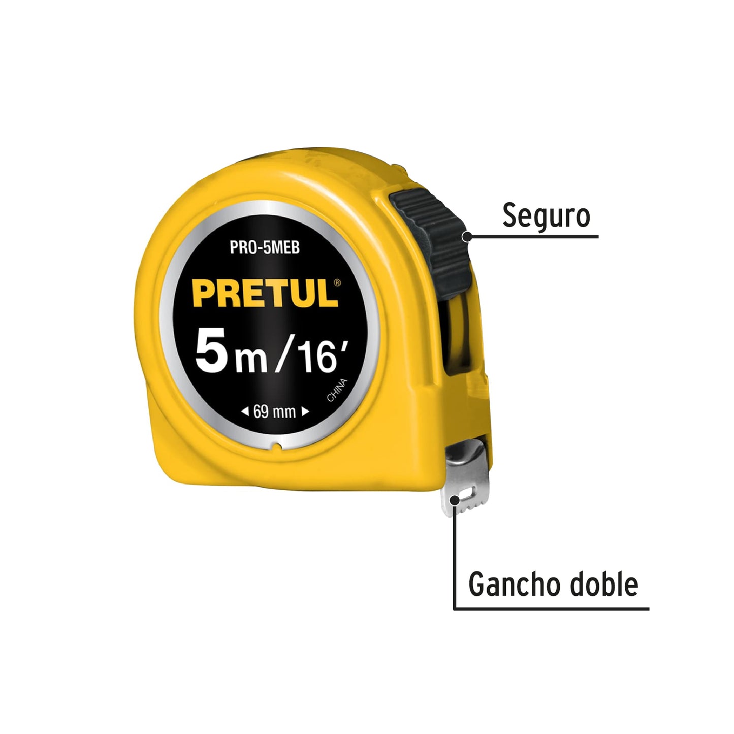 Flexometro 5 mt cinta 3/4 amarillo en tarjeta 21606 pretul Pieza