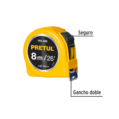 Flexometro amarillo 8m cinta 1p pretul tarjeta plastica pretul21603 Pieza