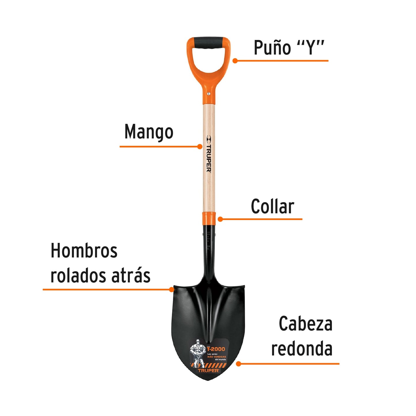 Pala de punta t-2000 puño Y mango 291/2p 17160 truper Pieza