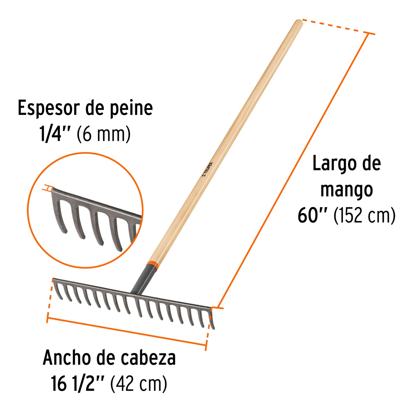 Rastrillo recto 16 dientes mango 60p17880 Pieza