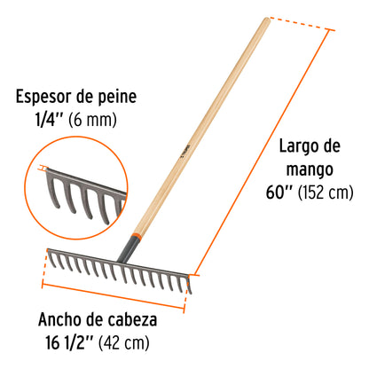 Rastrillo recto 16 dientes mango 60p17880 Pieza