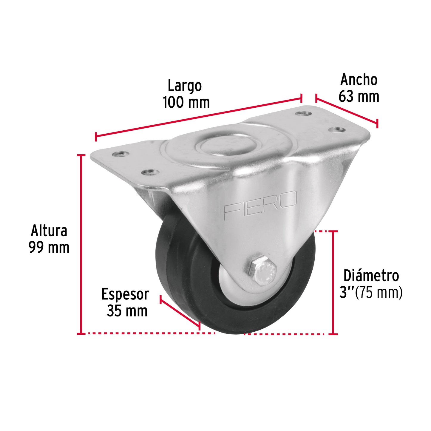 Rodaja de hule fija 3p con baleros 48600 fiero Pieza