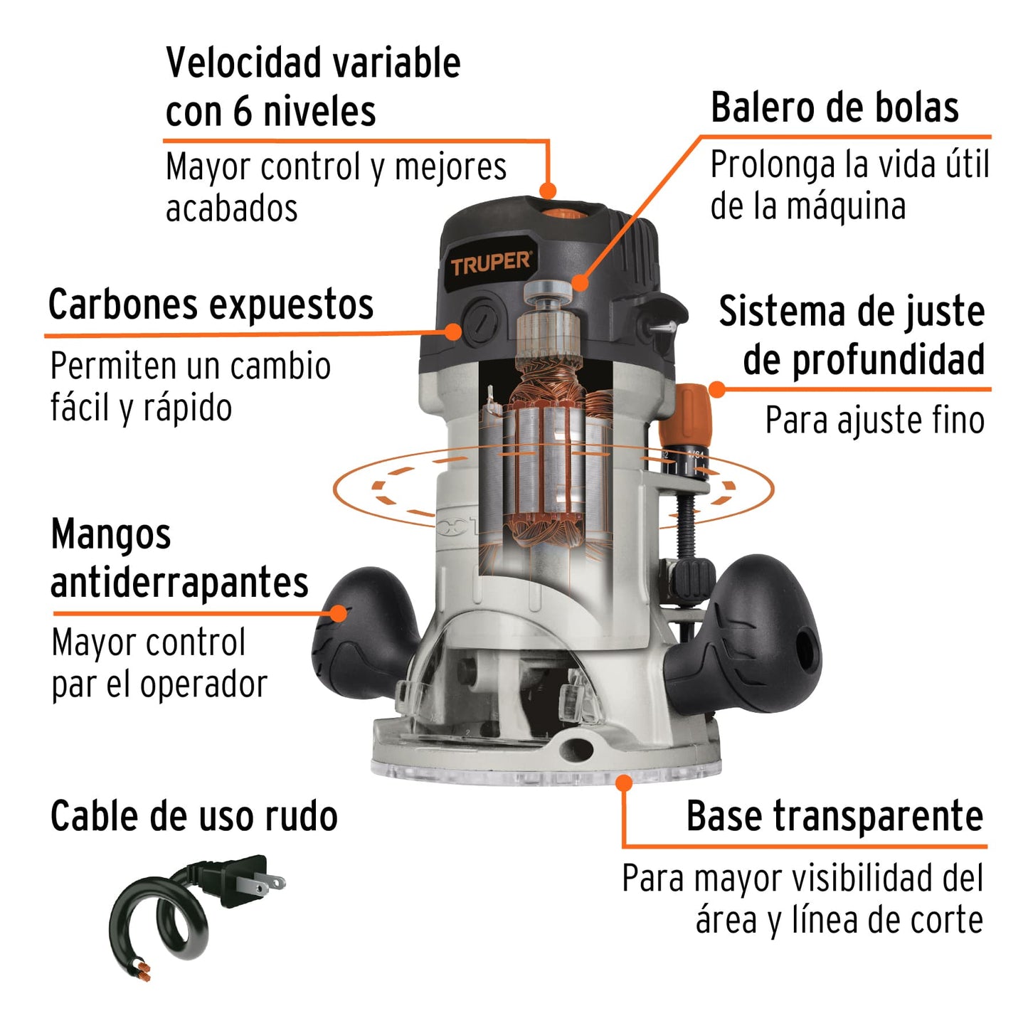 Router 1440 W 2 HP industrial Truper 16686 Pieza