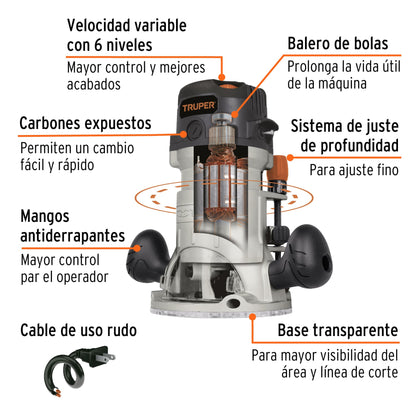 Router 1440 W 2 HP industrial Truper 16686 Pieza