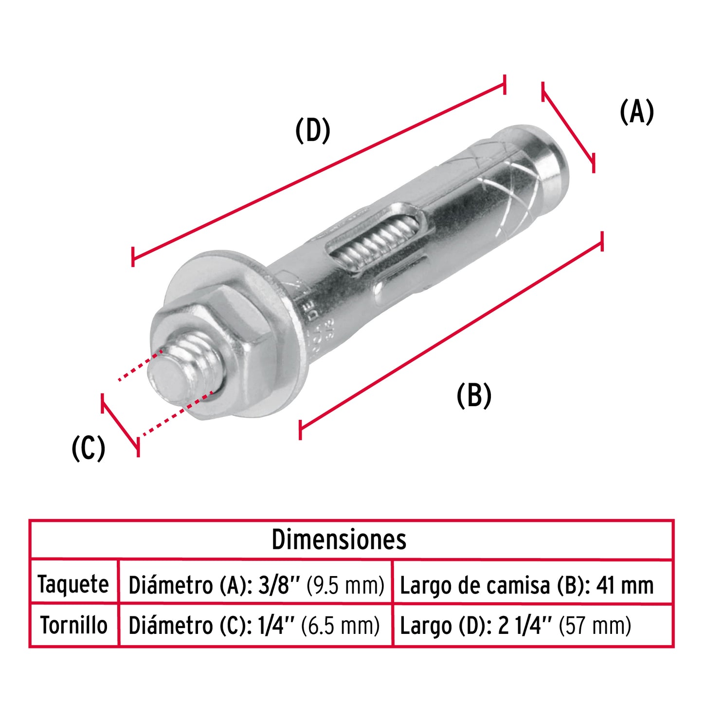 Taquete de expansion 1/4 con tornillo  47223 Fiero Pieza