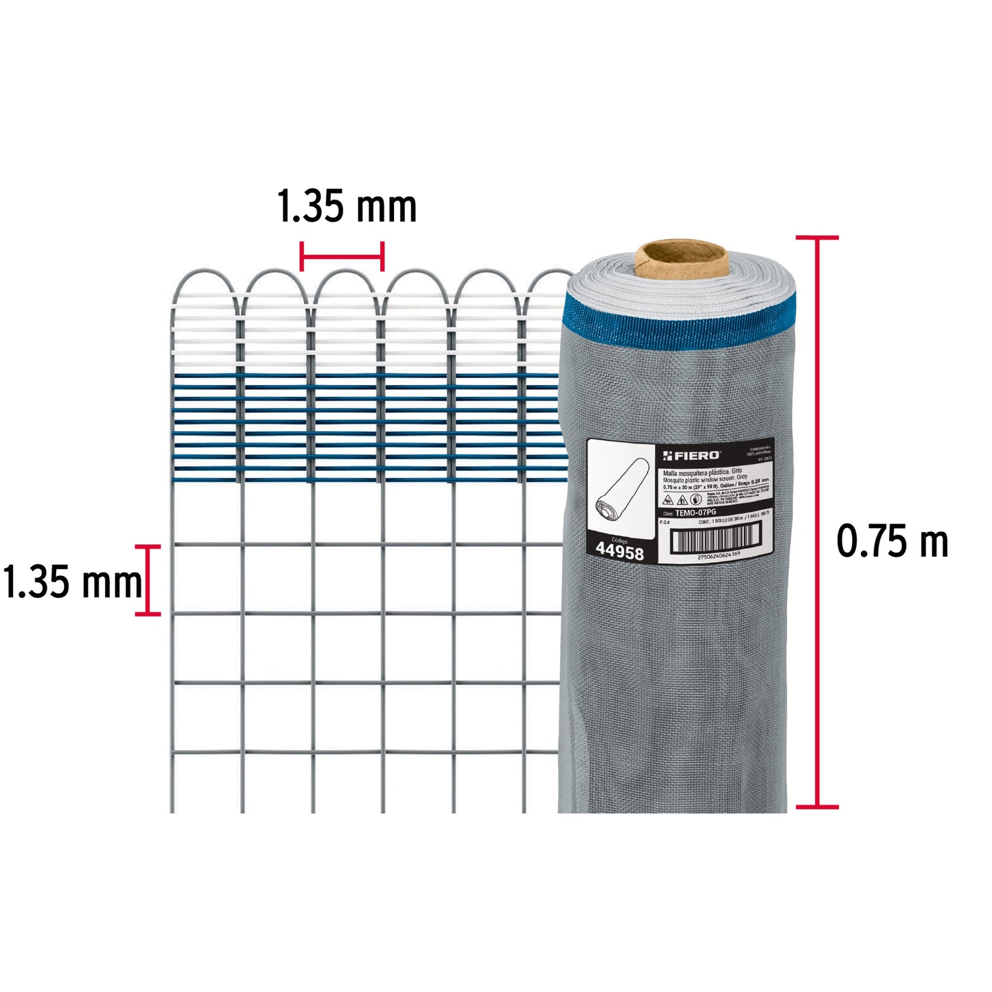 Malla mosquitera plastica 0.75 x 30 m gris 44958 Fiero Metro