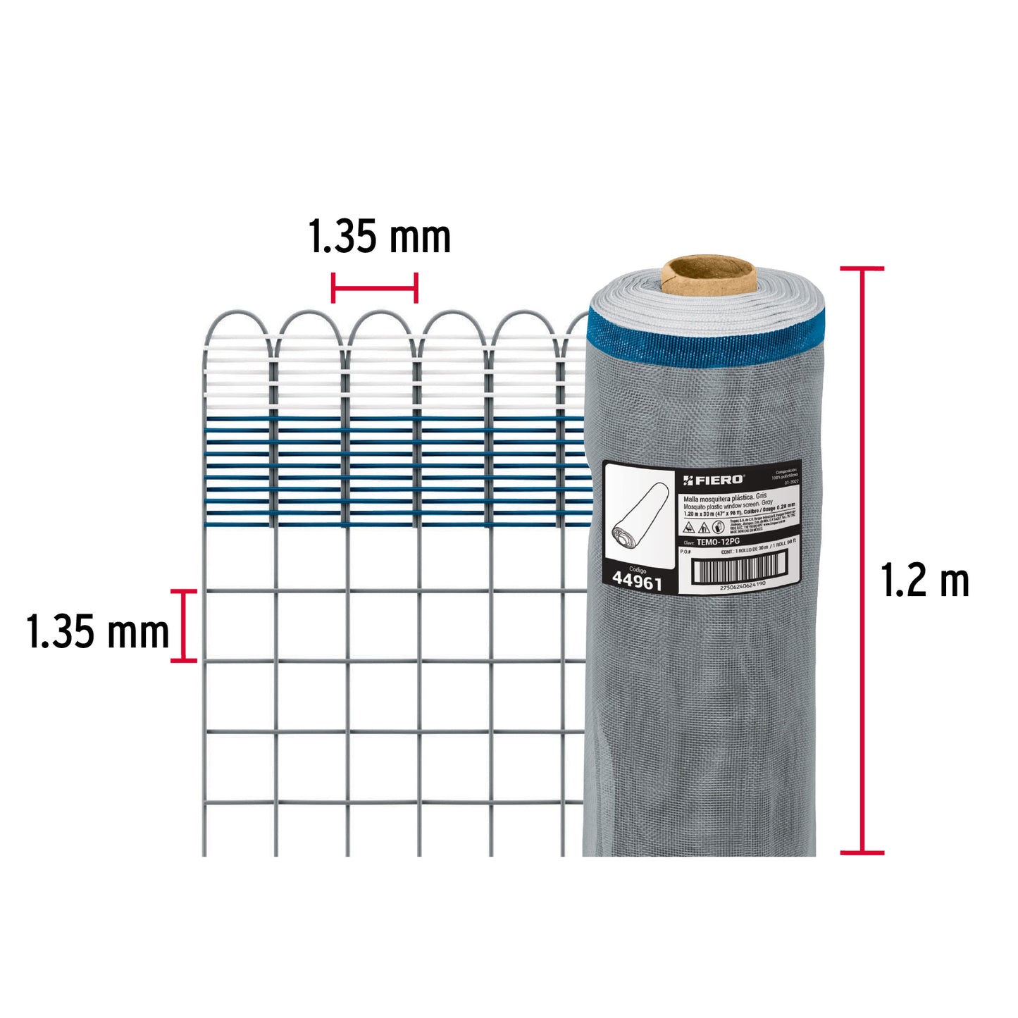 Malla mosquitera plastica 1.20 x 30 m gris 44961 Fiero Metro